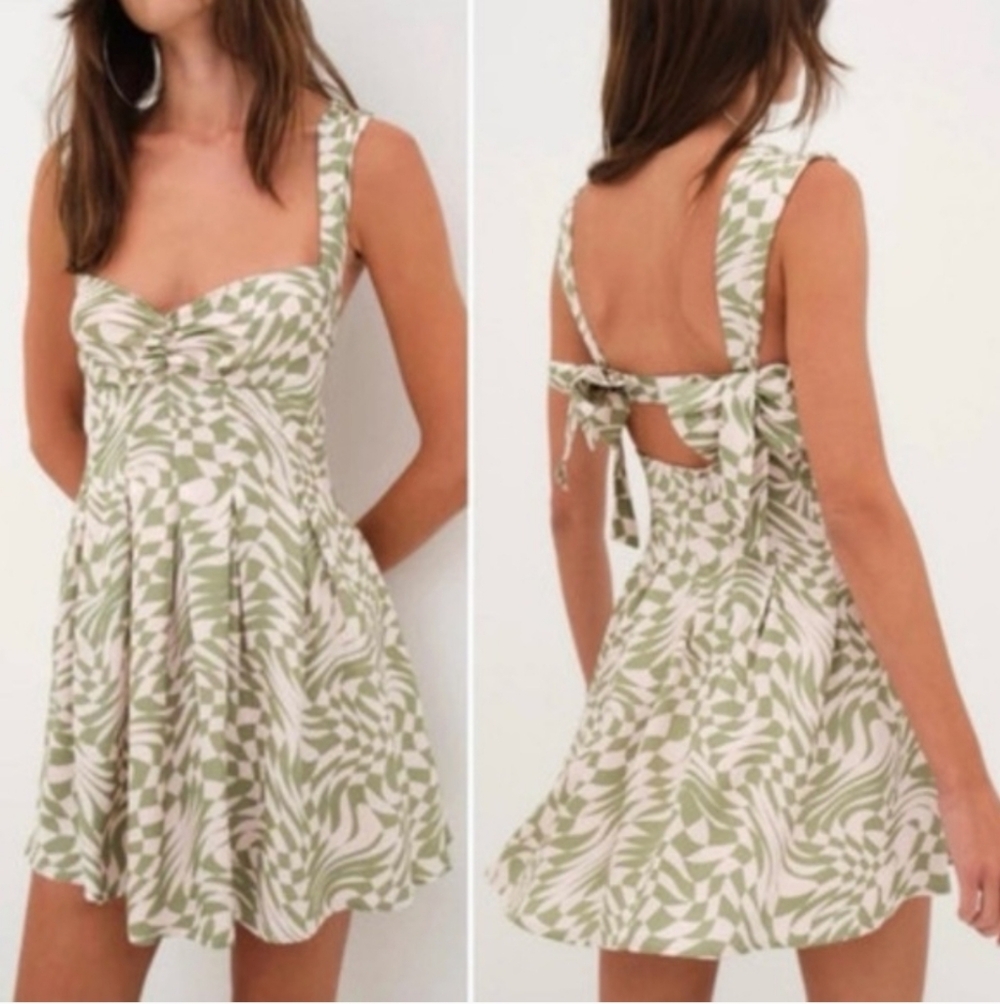NWT For Love & Lemons Distorted Checkered August Mini Dress